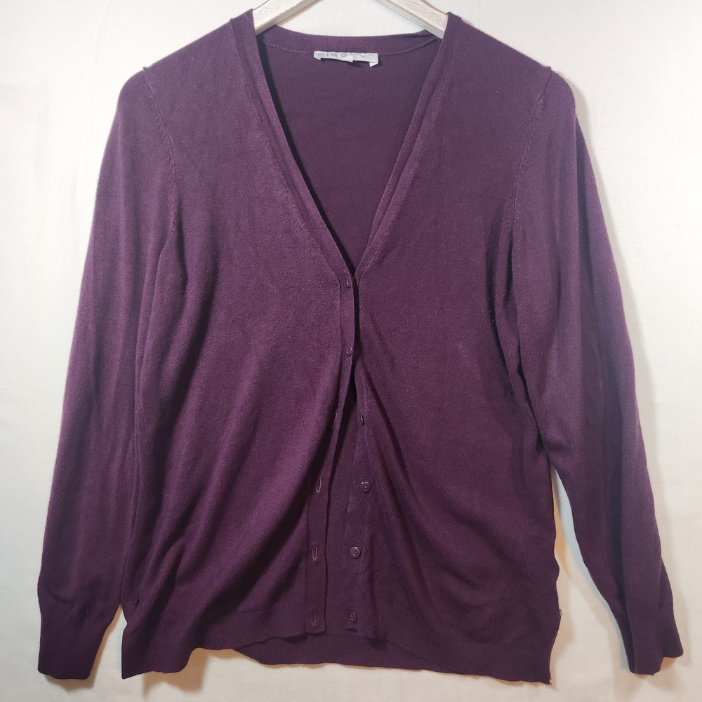 Cleo Womens Purple V-Neck Button Front Cardigan Sweater Size Medium Rayon Blend